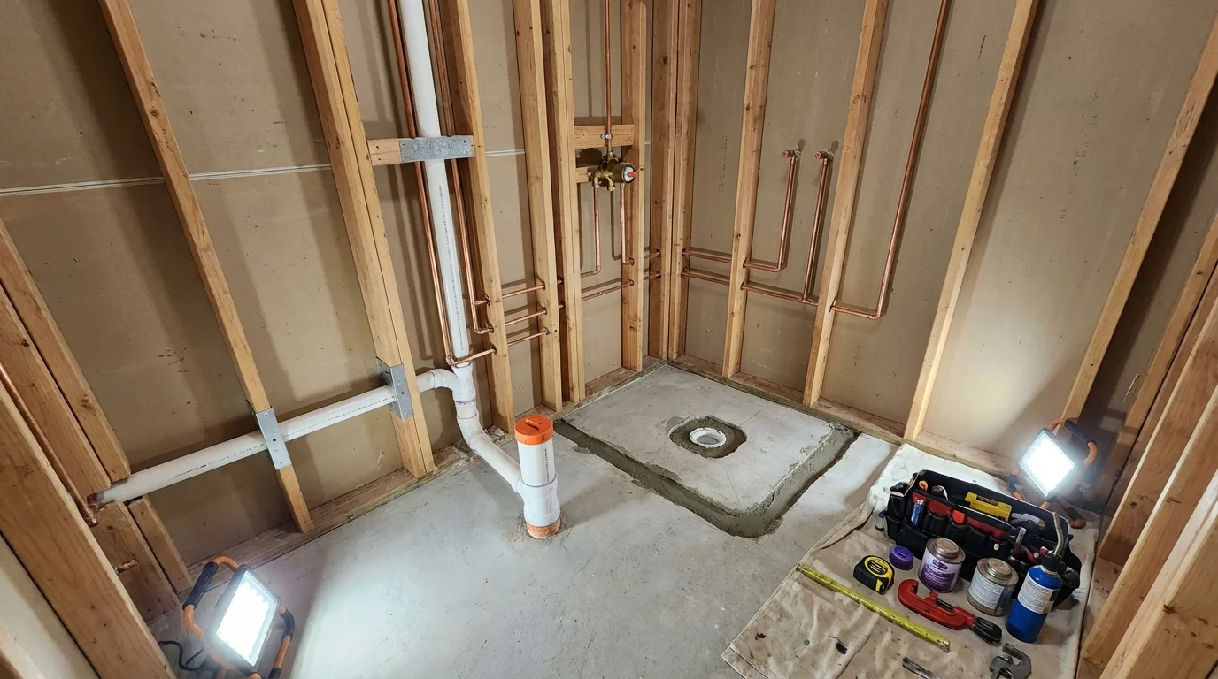 Bathroom rough-in plumbing during remodel by Johns Plumbing LLC in Woods Cross