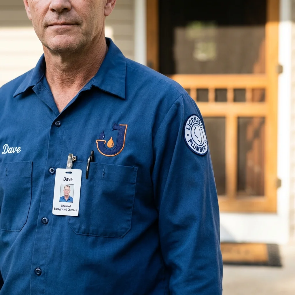Licensed plumber showing ID badge in Woods Cross, UT