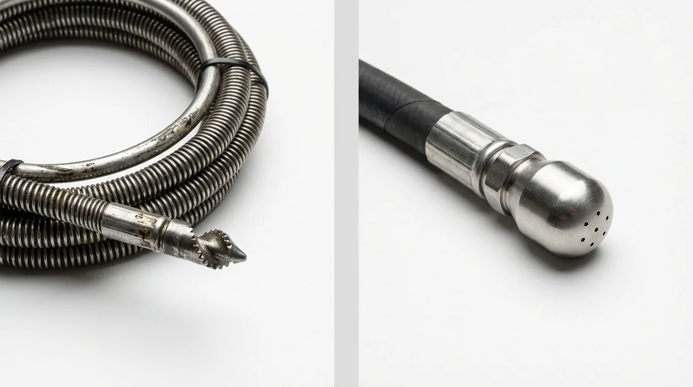 Drain snake cable and hydro jetting nozzle used for drain cleaning in Woods Cross, UT