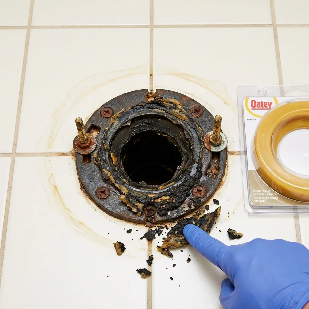 Failed wax ring showing water seepage at the base of a toilet in a Woods Cross, UT home