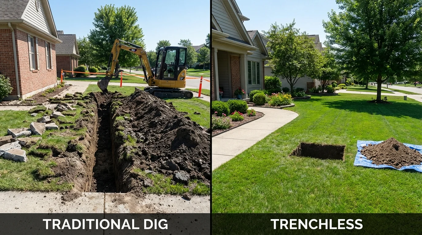 Trenchless sewer repair with minimal yard damage versus traditional excavation in Woods Cross, UT